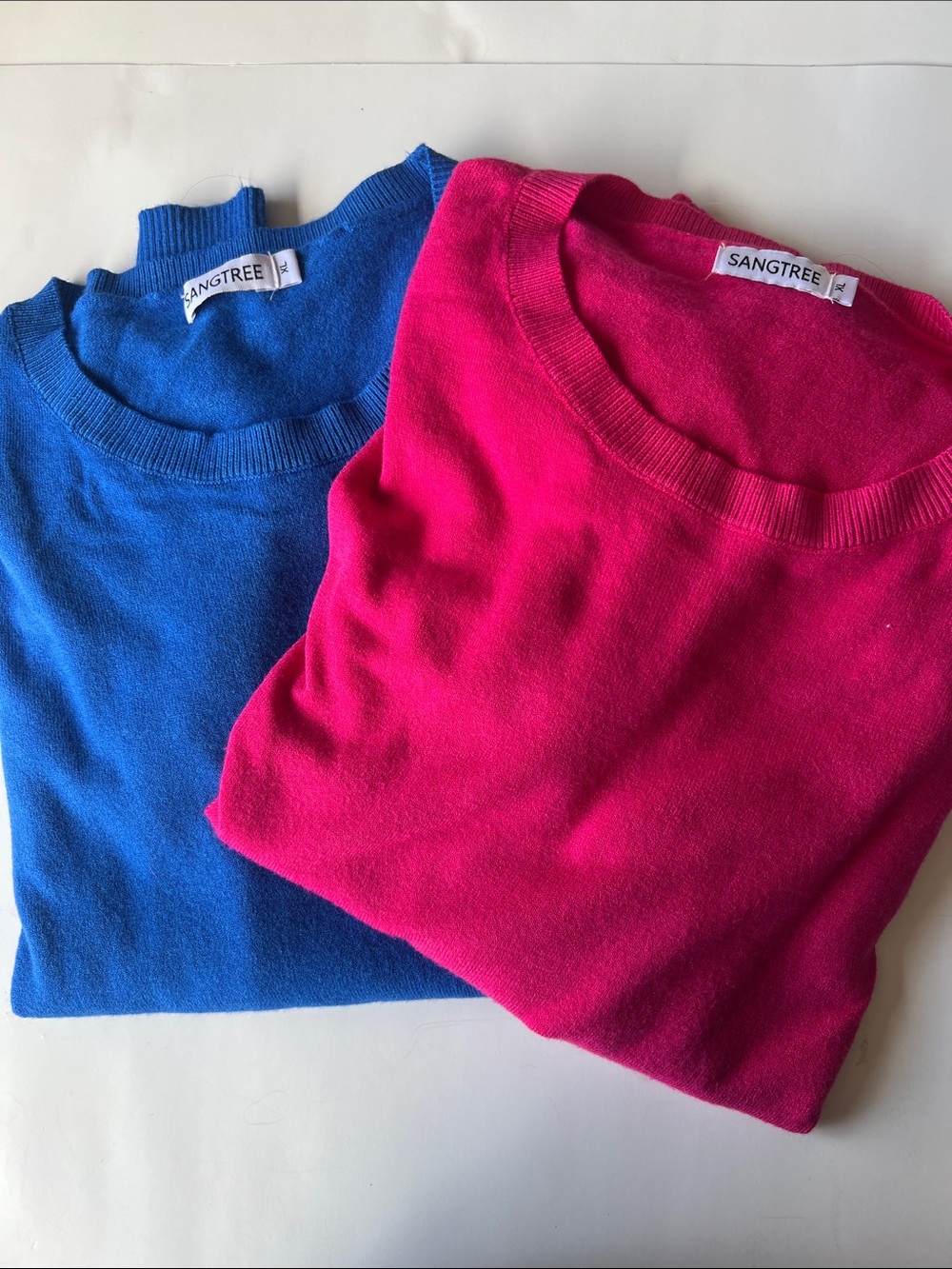 Women's Crewneck Sweater in Fuchsia and Royal Blue set of two